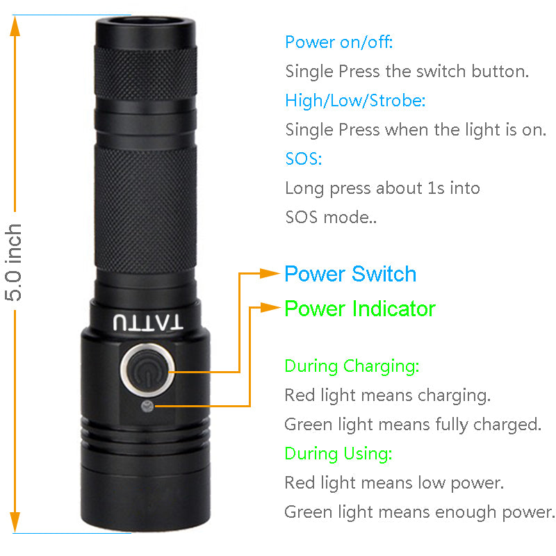 TATTU U1 UV Flashlight 395nm 5W LED Black Light Rechargeable Battery+U